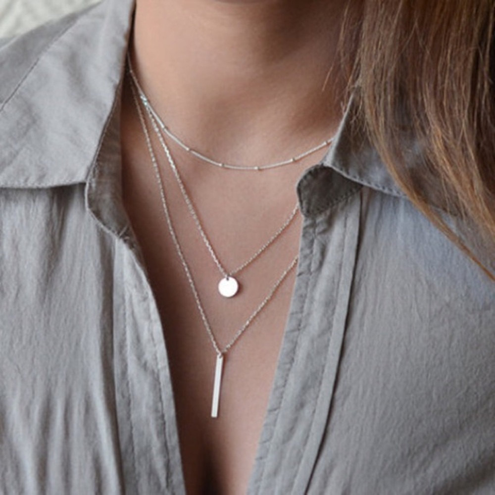 Boho Multilayer Coin and Bar Necklace - Picture 3 of 8